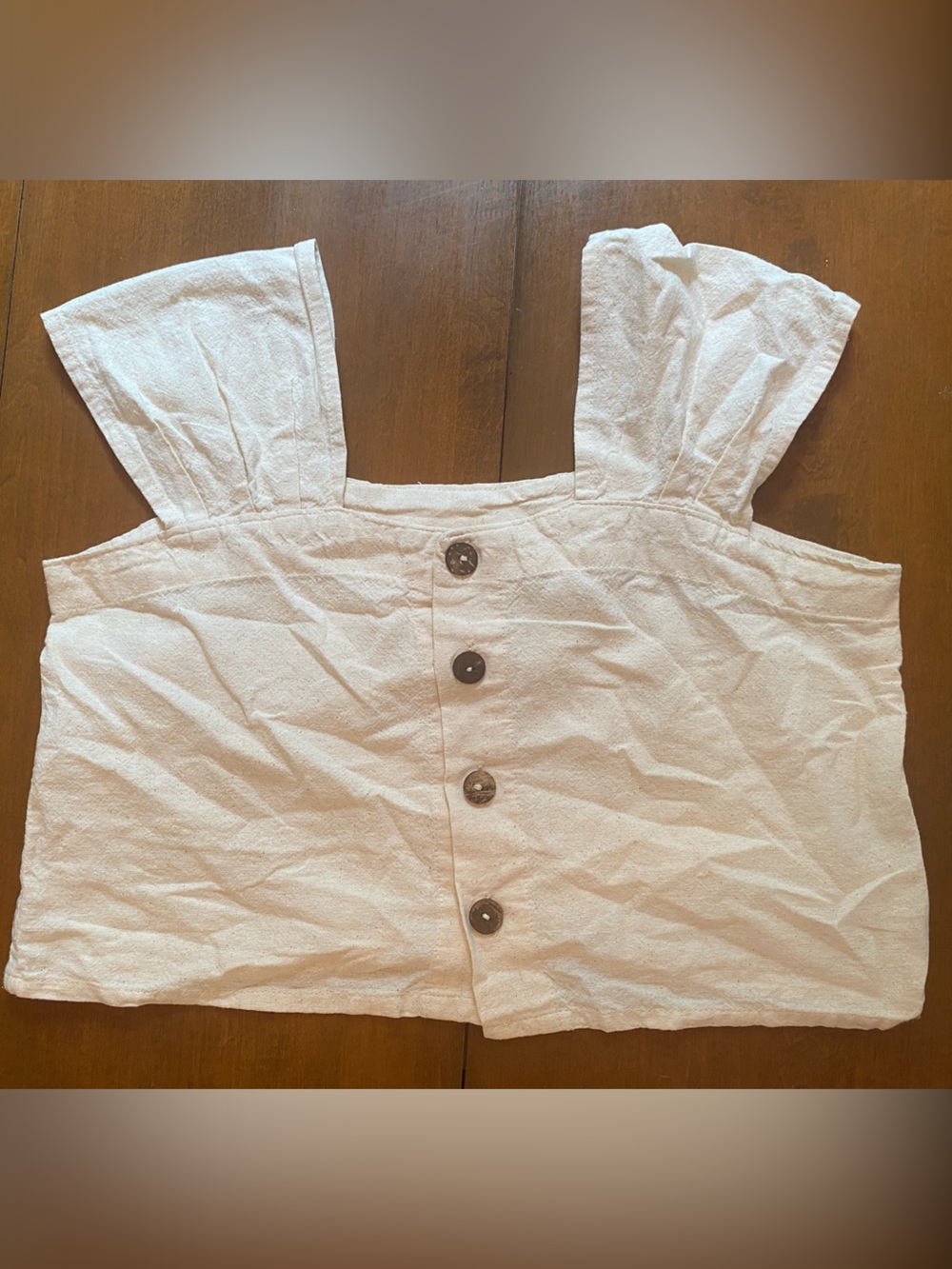 Linen Cream Button-Front Crop Top